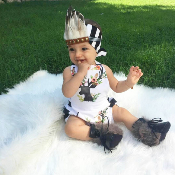 New Black & White Striped Deer Bodysuit Baby Girl - Picture 4 of 4